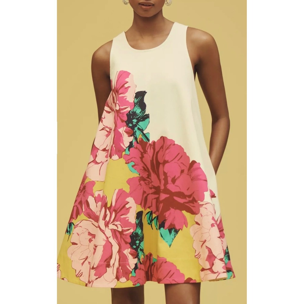 Maeve Anthropologie Keiko Floral Sleeveless Mini Dress Pink Yellow White XXS